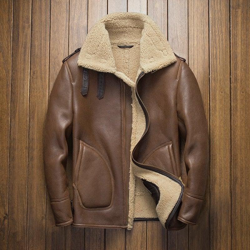 Davis Men's Natural Shearling Leather Coat-Mens Leather Coat-Inland Leather Co. Est. 2020-Brown-XXXL-Inland Leather Co.