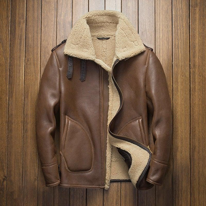 Davis Men's Natural Shearling Leather Coat-Mens Leather Coat-Inland Leather Co. Est. 2020-Brown-XXXL-Inland Leather Co.