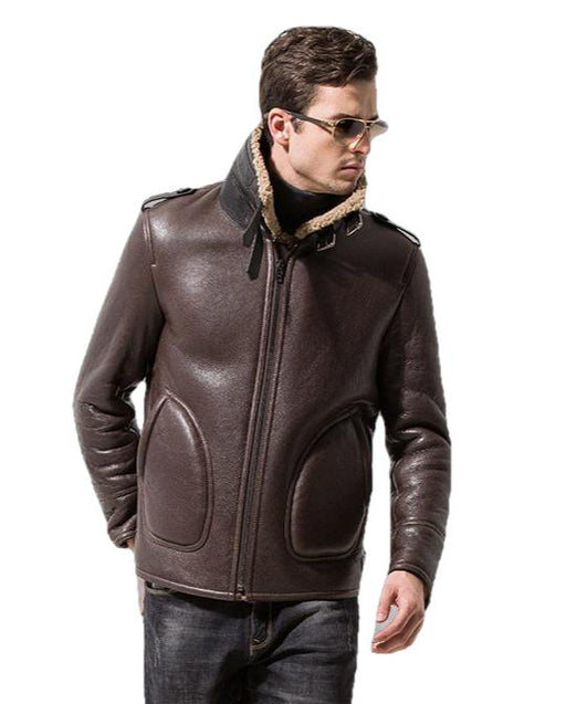 Davis Men's Natural Shearling Leather Coat-Mens Leather Coat-Inland Leather Co. Est. 2020-Brown-XXXL-Inland Leather Co.