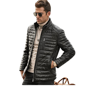 FLAVOR Genuine Lambskin Winter Warm Men's Leather Coat-Mens Leather Coat-Inland Leather Co.-Black-XS-Inland Leather Co.