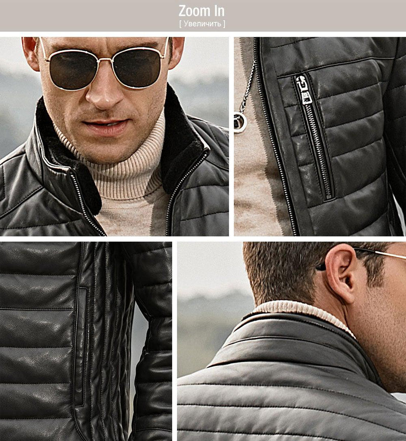 FLAVOR Genuine Lambskin Winter Warm Men's Leather Coat-Mens Leather Coat-Inland Leather Co.-Black-XS-Inland Leather Co.