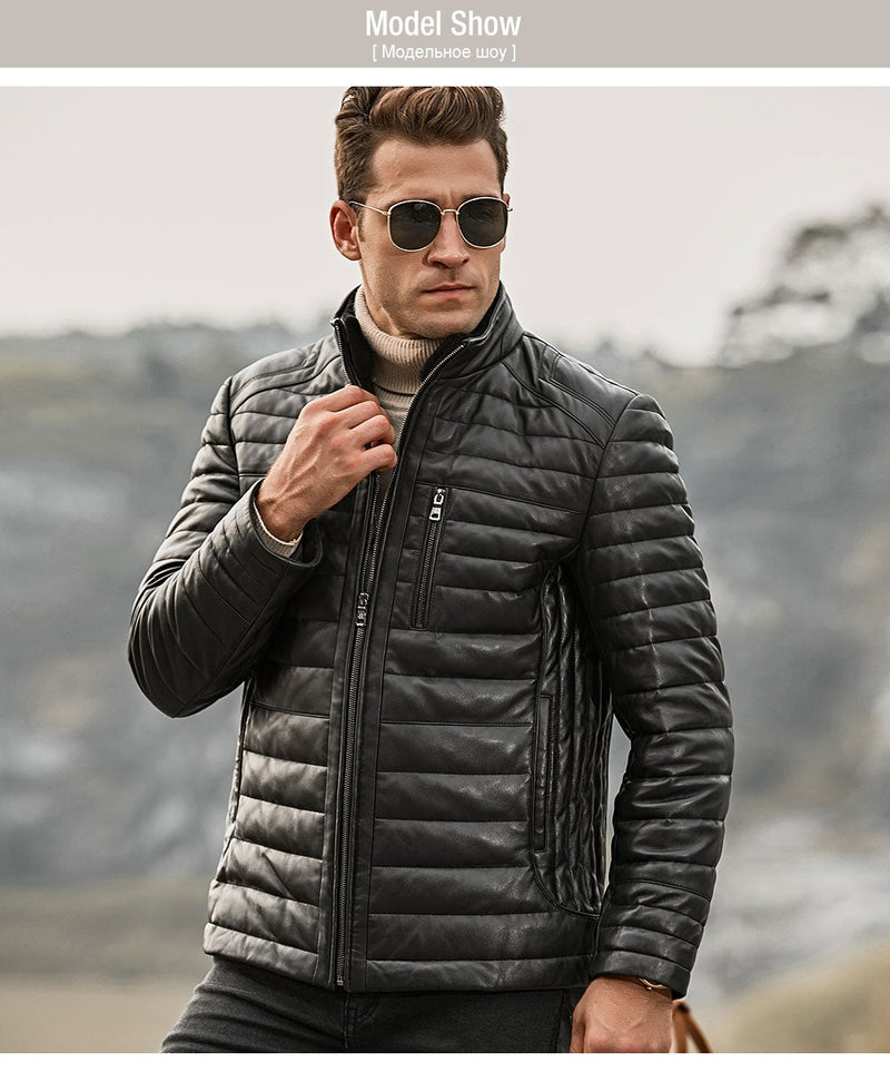 FLAVOR Genuine Lambskin Winter Warm Men's Leather Coat-Mens Leather Coat-Inland Leather Co.-Black-XS-Inland Leather Co.