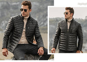 FLAVOR Genuine Lambskin Winter Warm Men's Leather Coat-Mens Leather Coat-Inland Leather Co.-Black-XS-Inland Leather Co.