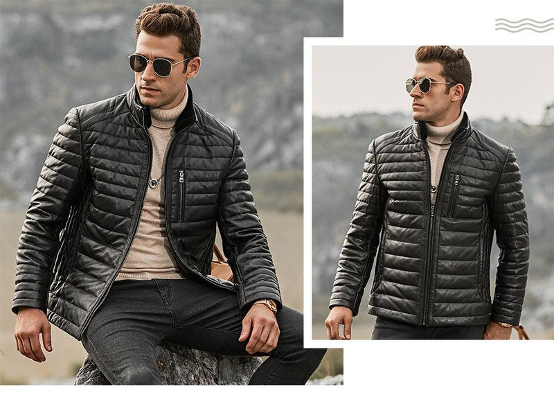 FLAVOR Genuine Lambskin Winter Warm Men's Leather Coat-Mens Leather Coat-Inland Leather Co.-Black-XS-Inland Leather Co.