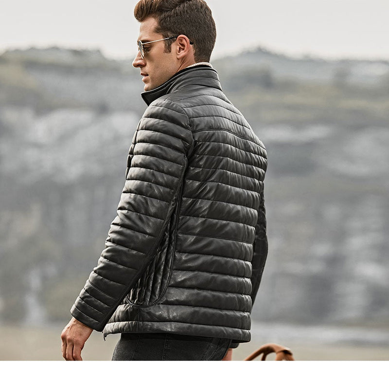 FLAVOR Genuine Lambskin Winter Warm Men's Leather Coat-Mens Leather Coat-Inland Leather Co.-Black-XS-Inland Leather Co.