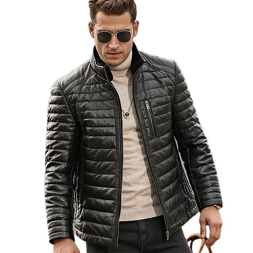 FLAVOR Genuine Lambskin Winter Warm Men's Leather Coat-Mens Leather Coat-Inland Leather Co.-Black-XS-Inland Leather Co.