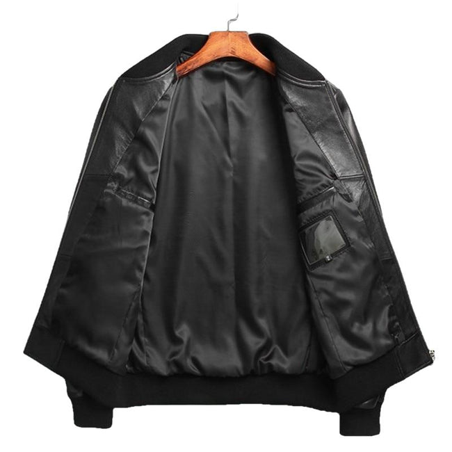 Gendry Genuine Black Aviation Men Sheepskin Real Leather Coat