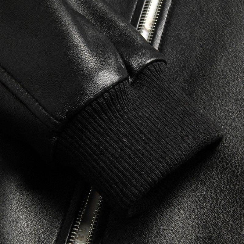 Gendry Genuine Black Aviation Men Sheepskin Real Leather Coat-Mens Leather Jacket-Inland Leather Co. Est. 2020-black-XXXL-Inland Leather Co.
