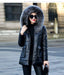 Genuine Leather Jacket Women Fox Fur and Hooded-Womens Leather Jacket-Inland Leather Co.-black-XL-Inland Leather Co.