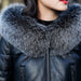 Genuine Leather Jacket Women Fox Fur and Hooded-Womens Leather Jacket-Inland Leather Co.-black-XL-Inland Leather Co.
