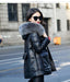 Genuine Leather Jacket Women Fox Fur and Hooded-Womens Leather Jacket-Inland Leather Co.-black-XL-Inland Leather Co.