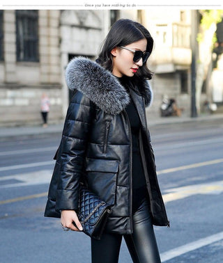 Leather Jacket Fur Coat Women With Hood Genuine Leather Jacket