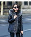 Genuine Leather Jacket Women Fox Fur and Hooded-Womens Leather Jacket-Inland Leather Co.-black-XL-Inland Leather Co.