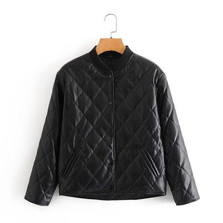 Giselle Womens Sheep Leather Quilted Parka Coat-Womens Leather Coat-Inland Leather Co.-Black-L-Inland Leather Co.