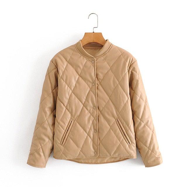 Giselle Womens Sheep Leather Quilted Parka Coat-Womens Leather Coat-Inland Leather Co.-as photo-M-Inland Leather Co.