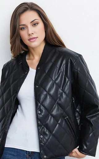 Giselle Womens Sheep Leather Quilted Parka Coat-Womens Leather Coat-Inland Leather Co.-Black-L-Inland Leather Co.