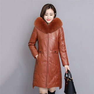 Graeme Womens Leather Down Jacket Parka-Womens Leather Coat-Inland Leather Co.-black-M-Inland Leather Co.
