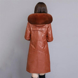Graeme Womens Leather Down Jacket Parka-Womens Leather Coat-Inland Leather Co.-caramel colour-M-Inland Leather Co.