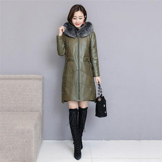 Graeme Womens Leather Down Jacket Parka-Womens Leather Coat-Inland Leather Co.-ArmyGreen-M-Inland Leather Co.