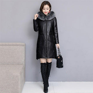 Graeme Womens Leather Down Jacket Parka-Womens Leather Coat-Inland Leather Co.-black-M-Inland Leather Co.