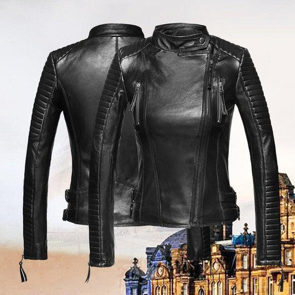 Grandeur 100% Real Sheepskin Coat Female Genuine Leather Jacket-Womens Leather Jacket-Inland Leather Co.-Black-XS-Inland Leather Co.
