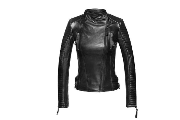 Grandeur 100% Real Sheepskin Coat Female Genuine Leather Jacket-Womens Leather Jacket-Inland Leather Co.-Black-XS-Inland Leather Co.