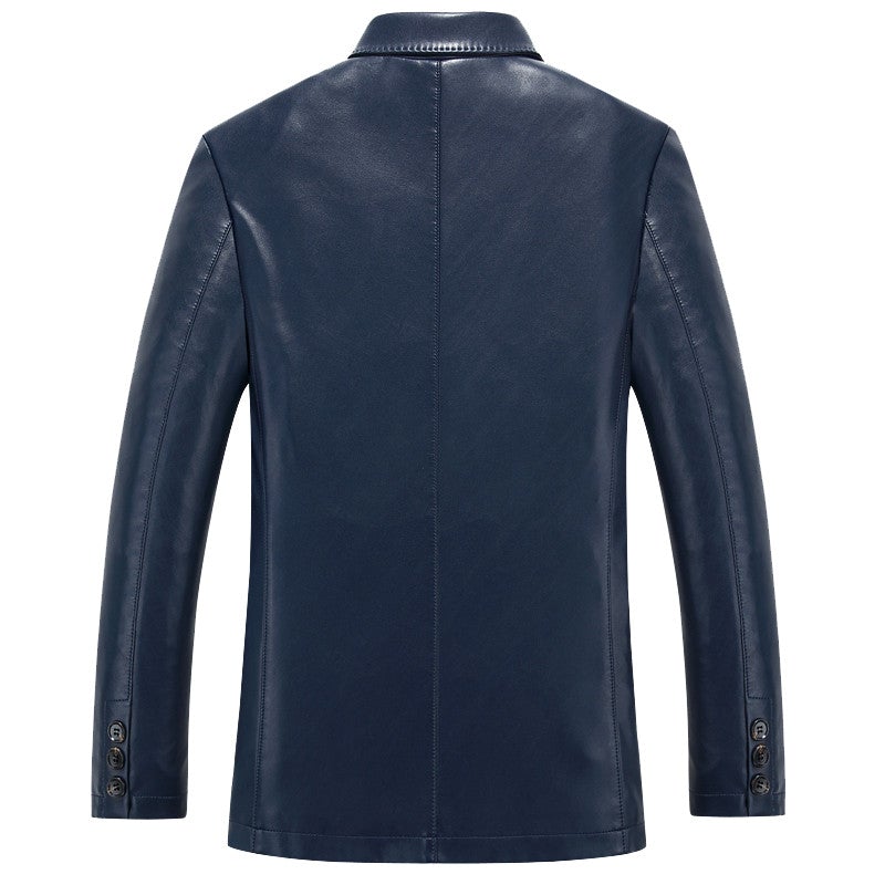 Hodor Mens 3 Button Leather Blazer Navy/Black-Mens Leather Coat-Inland Leather Co.-Black-M-Inland Leather Co.