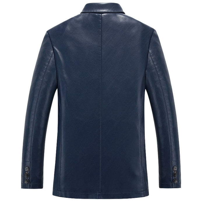 Hodor Mens 3 Button Leather Blazer Navy/Black-Mens Leather Coat-Inland Leather Co.-Black-M-Inland Leather Co.