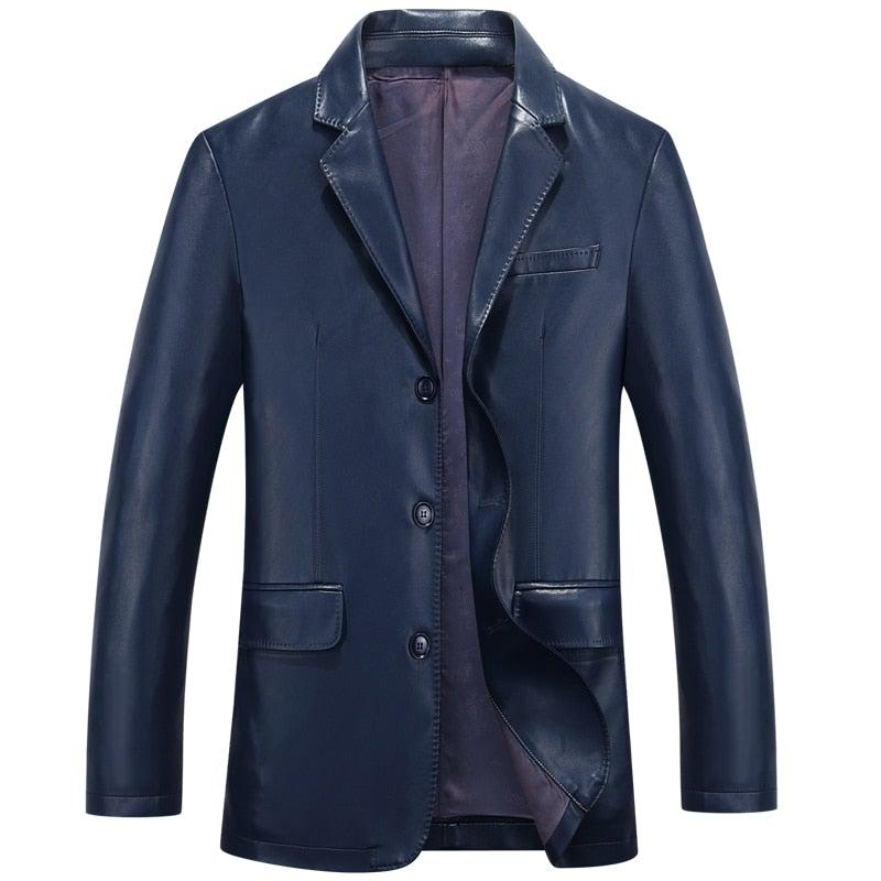 Hodor Mens 3 Button Leather Blazer Navy/Black-Mens Leather Coat-Inland Leather Co.-Black-M-Inland Leather Co.