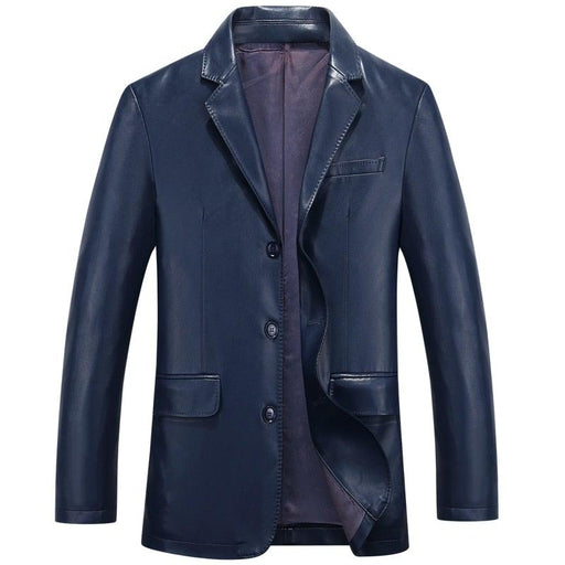 Hodor Mens 3 Button Leather Blazer Navy/Black-Mens Leather Coat-Inland Leather Co.-Black-M-Inland Leather Co.