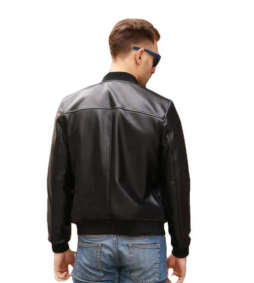 Jorah Men's Classic Bomber Leather Jacket-Mens Leather Jacket-Inland Leather Co.-black with padded-XXL-Inland Leather Co.