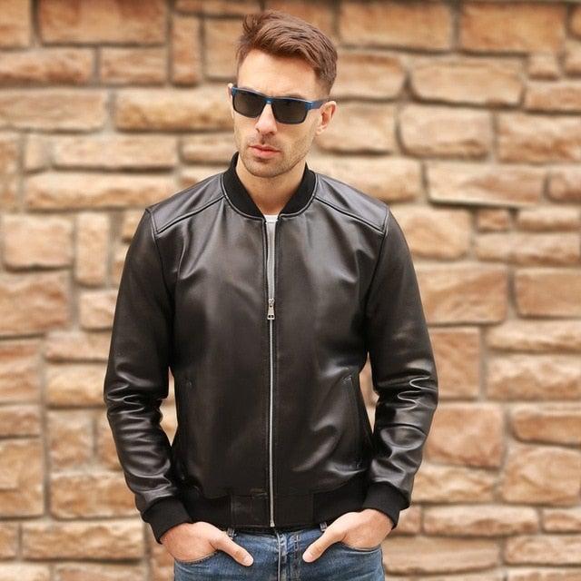 Jorah Men's Classic Bomber Leather Jacket-Mens Leather Jacket-Inland Leather Co.-black with padded-XXL-Inland Leather Co.