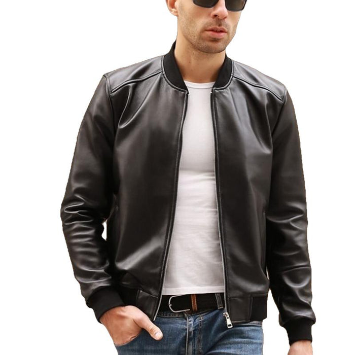 Jorah Men's Classic Bomber Leather Jacket-Mens Leather Jacket-Inland Leather Co.-black with padded-XXL-Inland Leather Co.