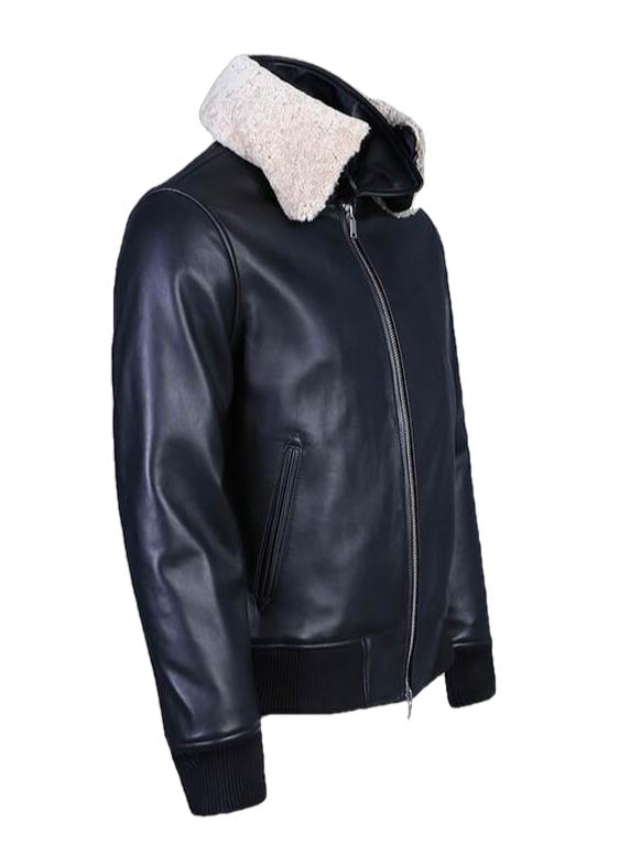 Karakul Mens Pilot Leather Jacket Faux Fur Collar-Mens Leather Jacket-Inland Leather-Inland Leather Co.