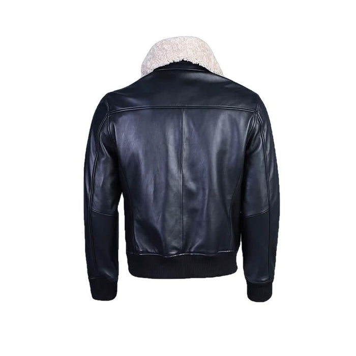 Karakul Mens Pilot Leather Jacket Faux Fur Collar-Mens Leather Jacket-Inland Leather-Inland Leather Co.