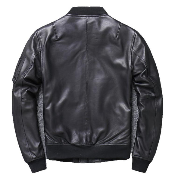 Khal Mens Genuine Leather MA-1 Jacket-Mens Leather Jacket-Inland Leather Co.-Black-5XL-Inland Leather Co.