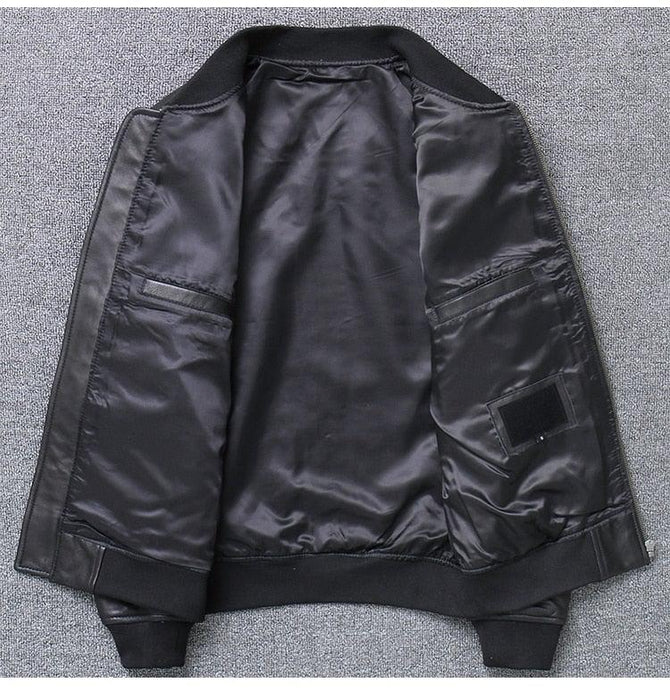 Khal Mens Genuine Leather MA-1 Jacket-Mens Leather Jacket-Inland Leather Co.-Black-5XL-Inland Leather Co.