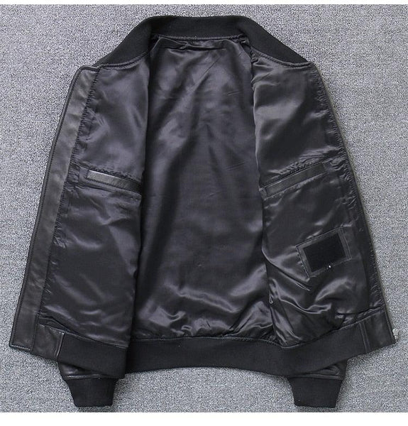 Khal Mens Genuine Leather MA-1 Jacket-Mens Leather Jacket-Inland Leather Co.-Black-5XL-Inland Leather Co.