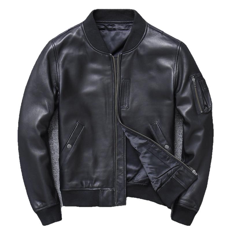 Khal Mens Genuine Leather MA-1 Jacket-Mens Leather Jacket-Inland Leather Co.-Black-5XL-Inland Leather Co.