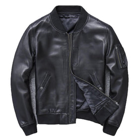 Khal Mens Genuine Leather MA-1 Jacket-Mens Leather Jacket-Inland Leather Co.-Black-5XL-Inland Leather Co.
