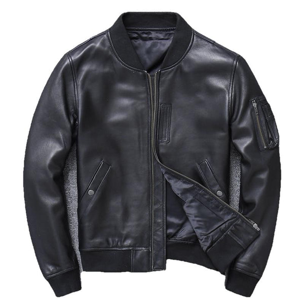 Khal Mens Genuine Leather MA-1 Jacket-Mens Leather Jacket-Inland Leather Co.-Black-5XL-Inland Leather Co.