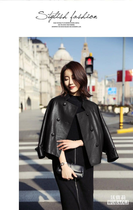 Kitana Poncho Leather Jacket-Womens Leather Coat-Inland Leather Co.-Black-S-Inland Leather Co.