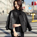 Kitana Poncho Leather Jacket-Womens Leather Coat-Inland Leather Co.-Black-S-Inland Leather Co.