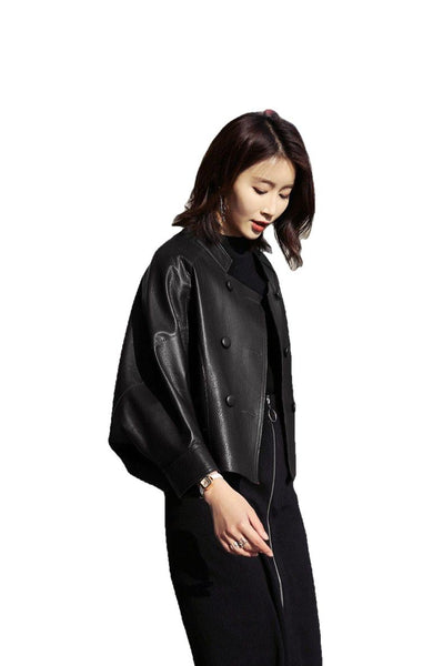 Kitana Poncho Leather Jacket-Womens Leather Coat-Inland Leather Co.-Black-S-Inland Leather Co.