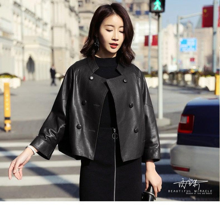 Kitana Poncho Leather Jacket-Womens Leather Coat-Inland Leather Co.-Black-S-Inland Leather Co.
