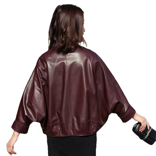 Kitana Poncho Leather Jacket-Womens Leather Coat-Inland Leather Co.-Black-S-Inland Leather Co.