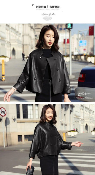Kitana Poncho Leather Jacket-Womens Leather Coat-Inland Leather Co.-Black-S-Inland Leather Co.