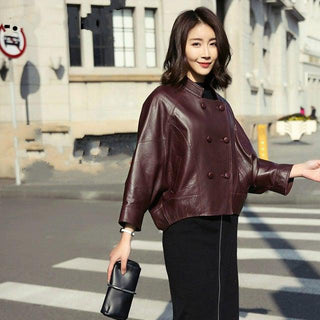 Kitana Poncho Leather Jacket-Womens Leather Coat-Inland Leather Co.-Burgundy-XXXL-Inland Leather Co.