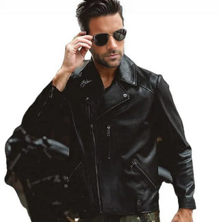 Lord Men's Leather Motorcycle Jacket-Mens Leather Jacket-Inland Leather Co.-Black-S-Inland Leather Co.