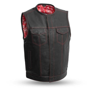 MKL - Bandit Men's Motorcycle Leather Vest-Men Motorcycle Vest-MKL Apparel-S-Red/White-MKL Apparel Inc